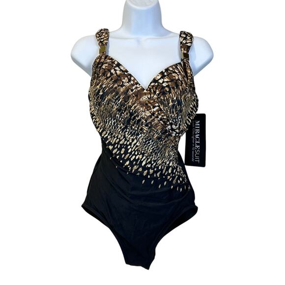 Miraclesuit Dali Leopard It's A Wrap One-Piece Swimsuit Brown Women 12 NWT - Picture 3 of 12